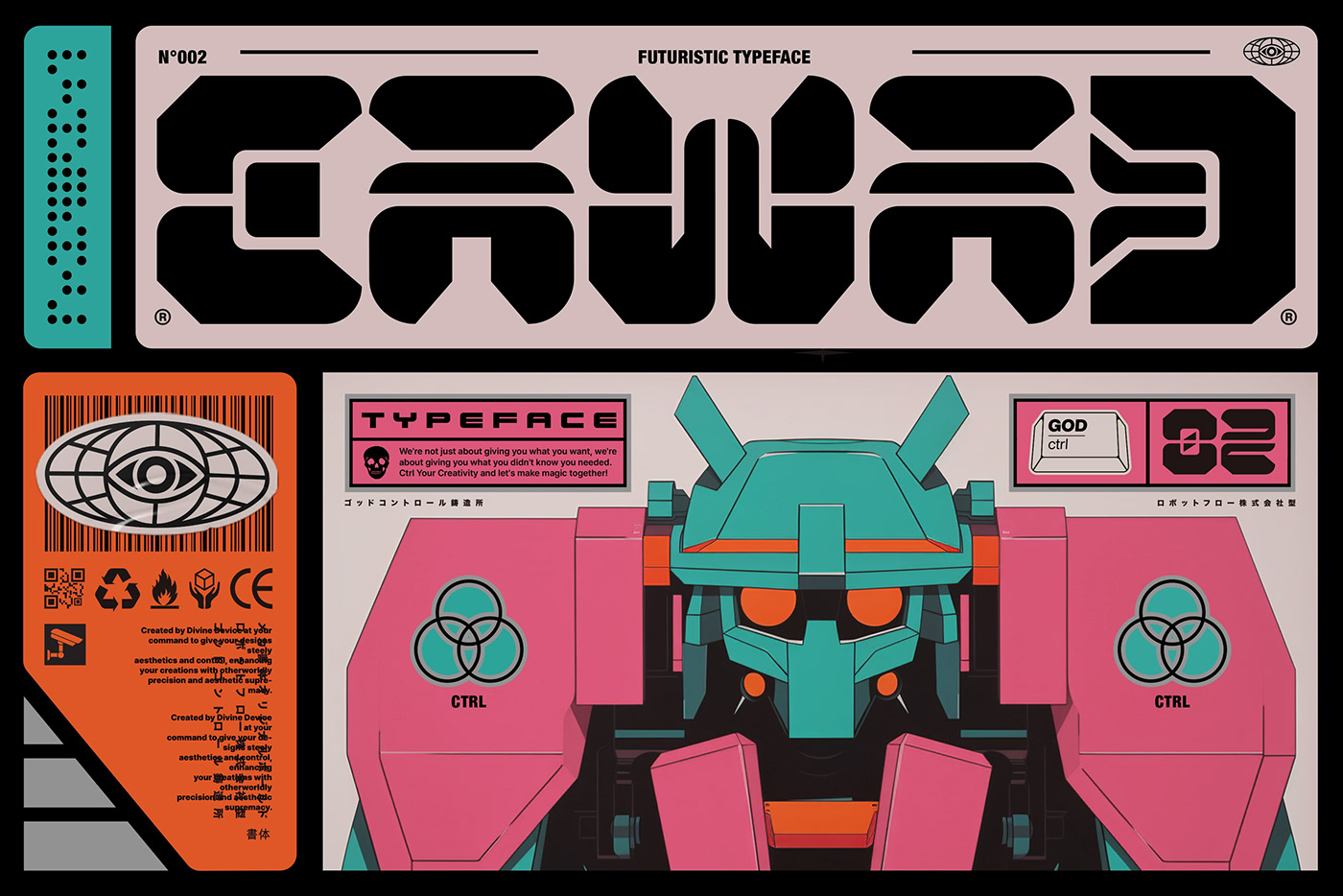 typography   graphic design  Typeface font Display Brutalism Scifi bold mecha Cyberpunk