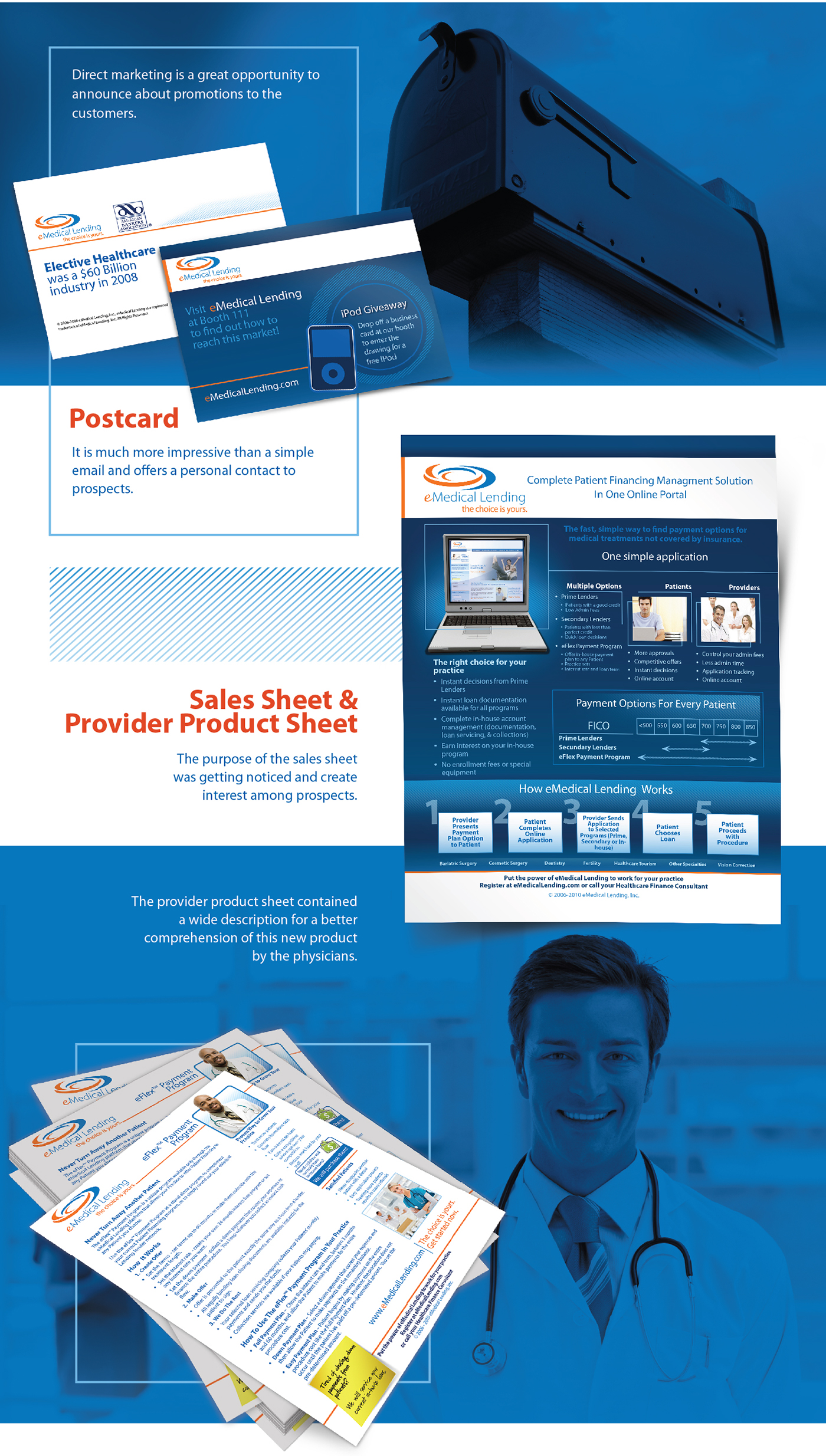 medical lending brochure Tri-folder triptico inside spread Cover Spread Product Sheet Sales Sheet Website