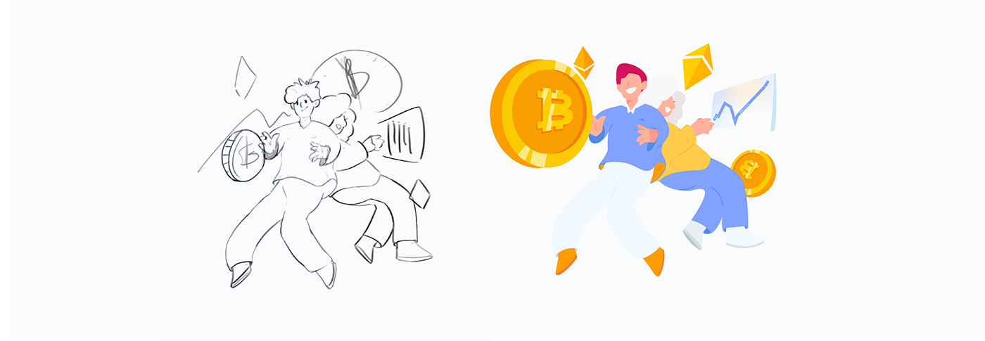 adobe illustrator app design bitcoin Character design  crypto ILLUSTRATION  Illustrator landing page vector Web Design 
