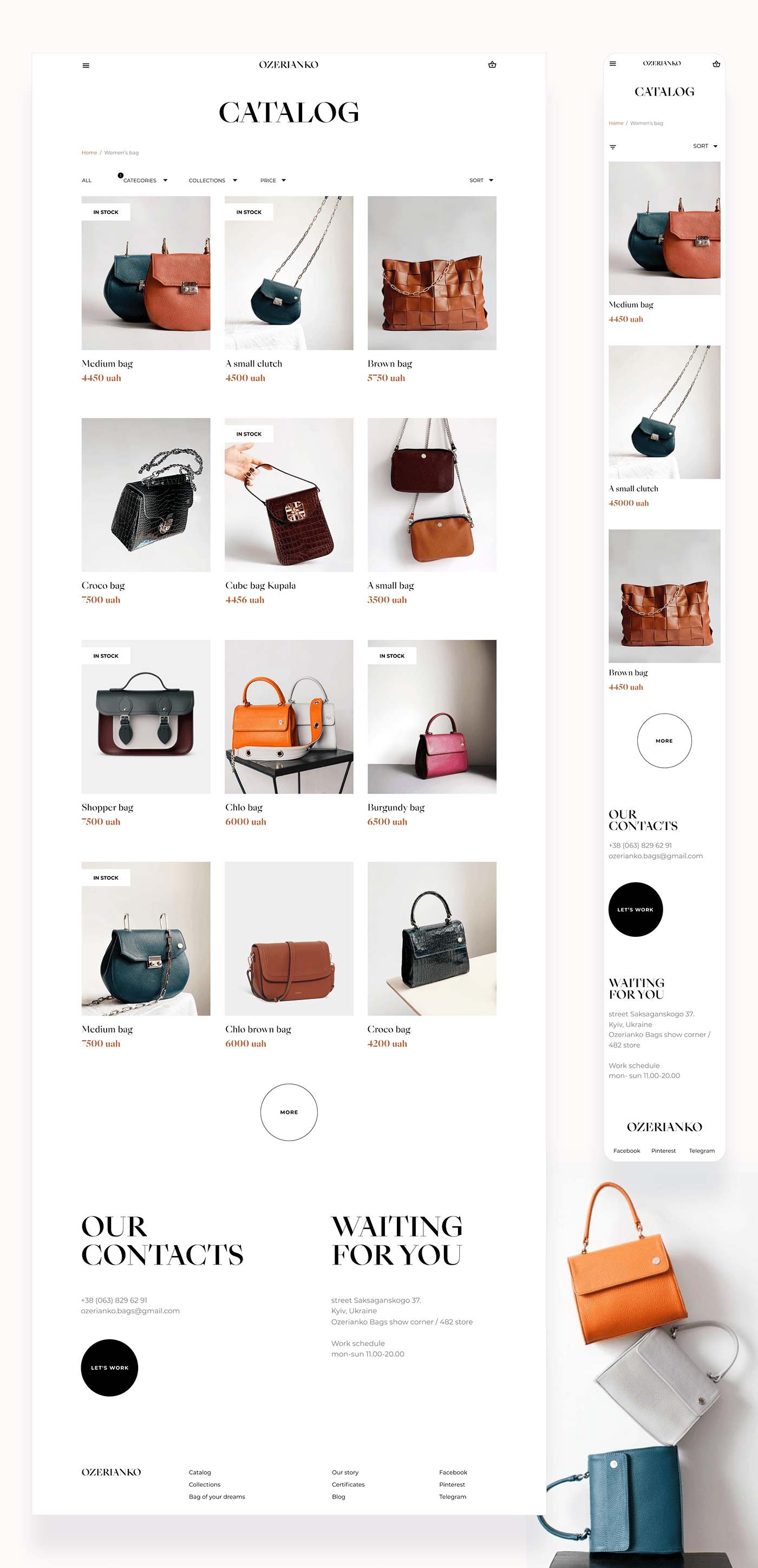 accessories bags design e-commerce handmade leather bag Style UI/UX
