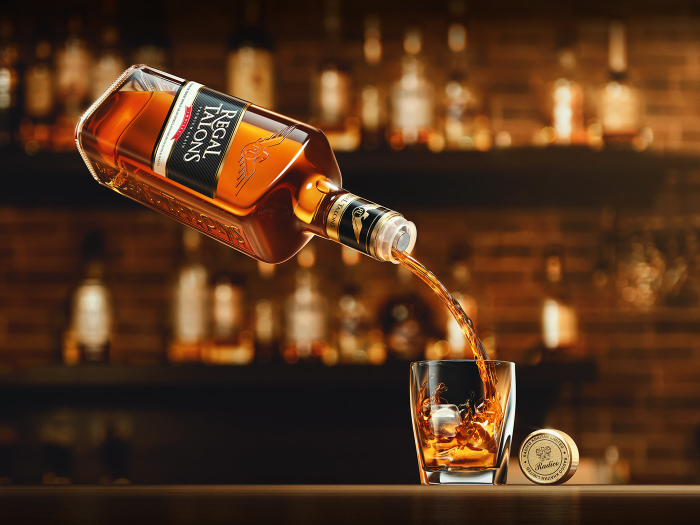 3D Advertising  branding  CGI FMCG Packaging product regaltalons visualization Whisky