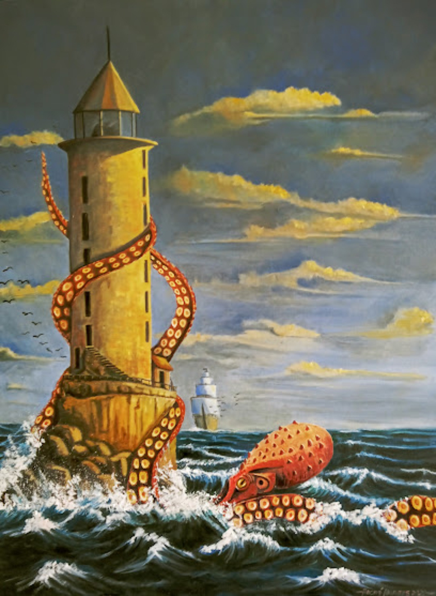 arte arte brasileira caravela desenho fantasia Farol Ilustração oceano Óleo sobre tela pintura