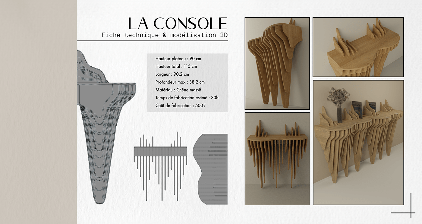 artisanat design mobilier sur mesure console poignée bachelor luxe product design  3D couronne
