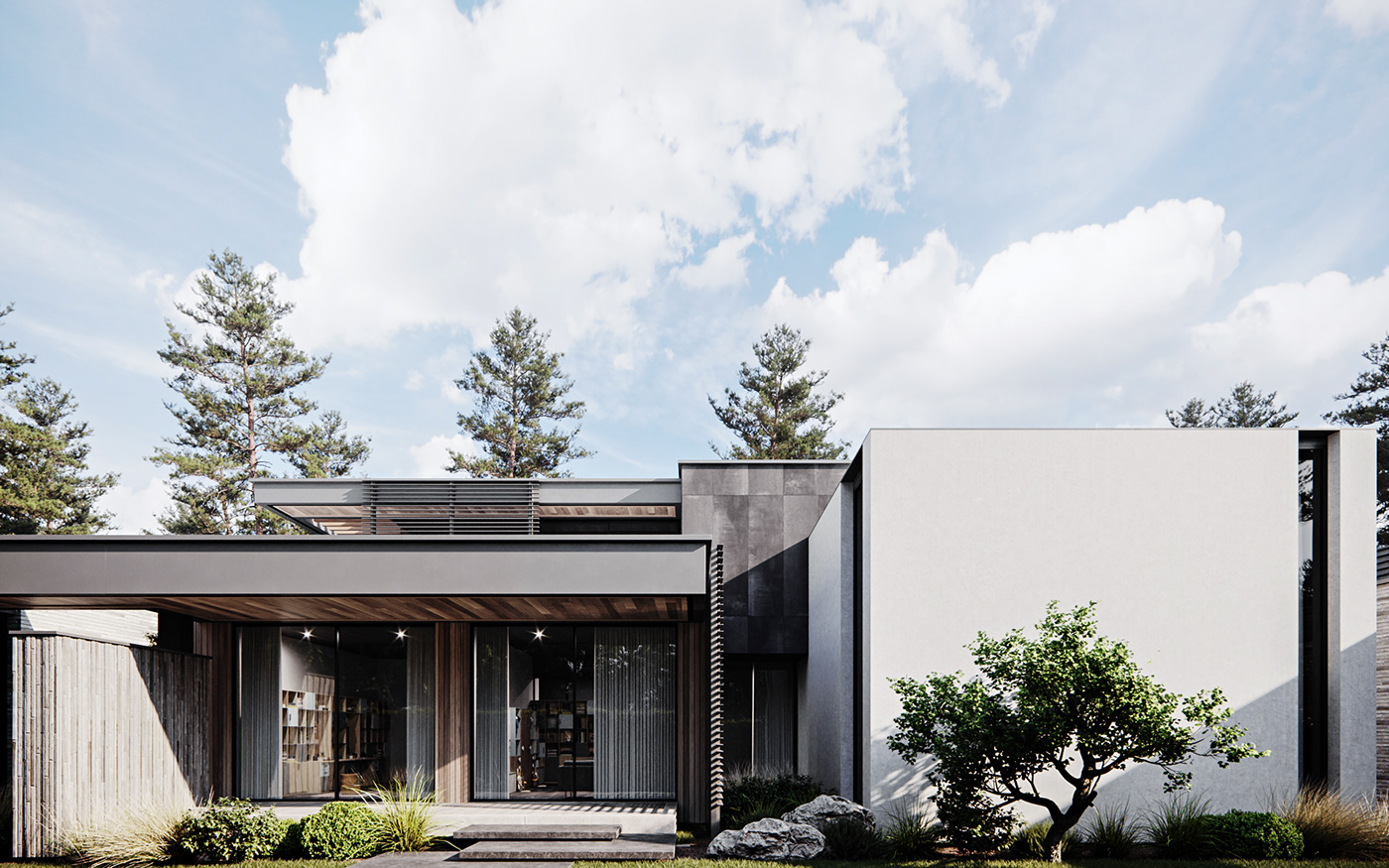 exterior Interior CGI Render photo modern house forest luxury inspiration