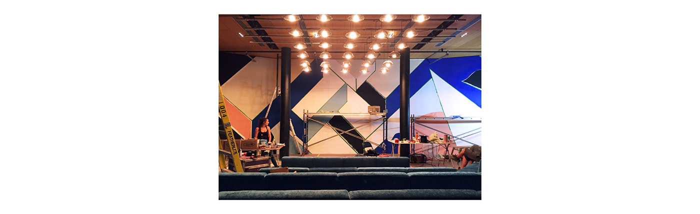 RedBull Mural geometric rbma Montreal expo 67 habitat 67 murale graphic wall Conference design