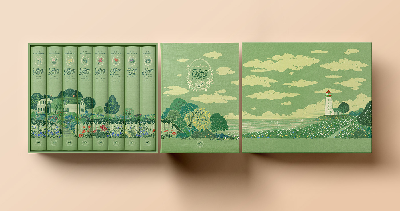 book cover book illustration anne of green gables Flowers green cottagecore vintage box design