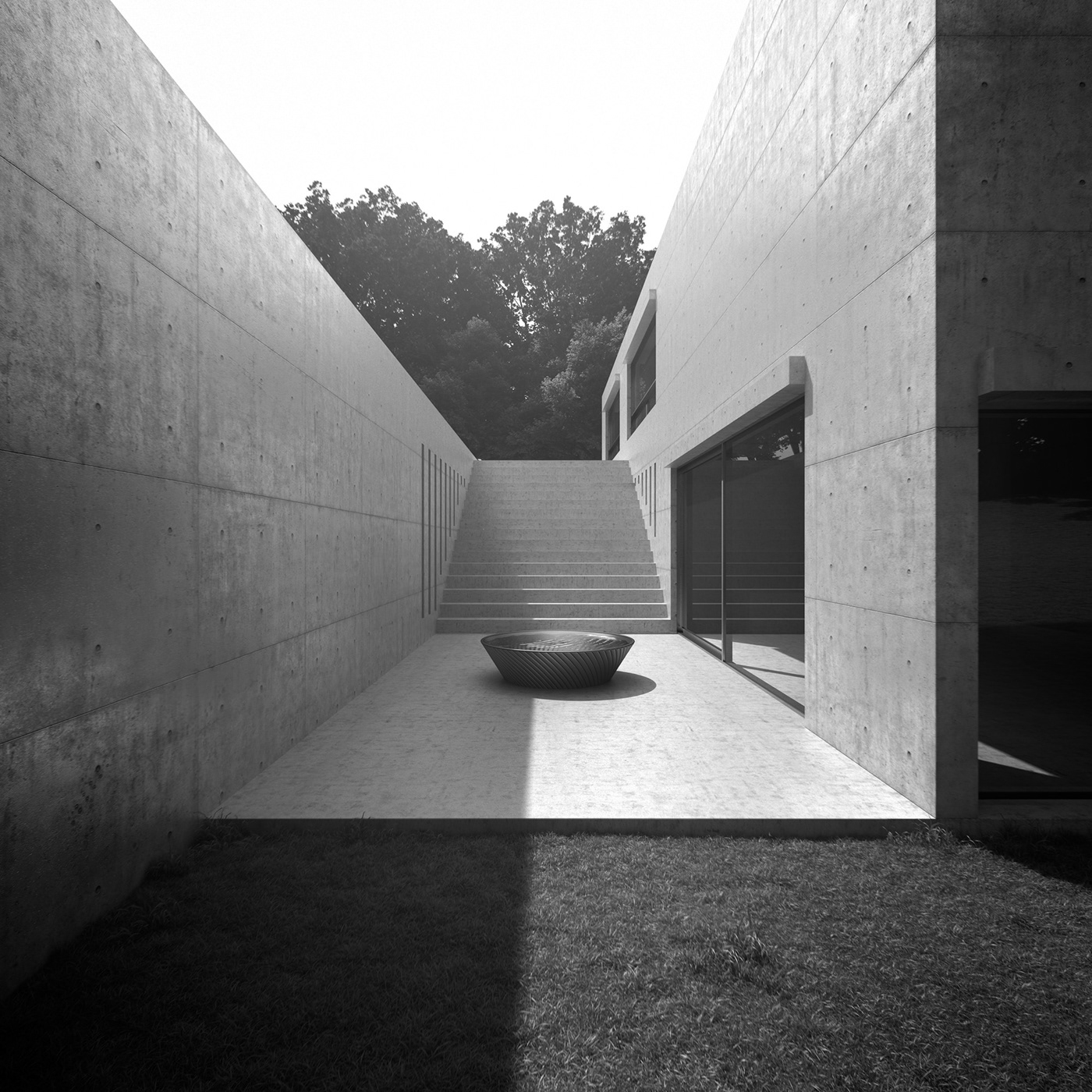 koshino house Tadao Ando japan Interior exterior light shadow black and white 3D 3ds max vray archviz architecture visualizations