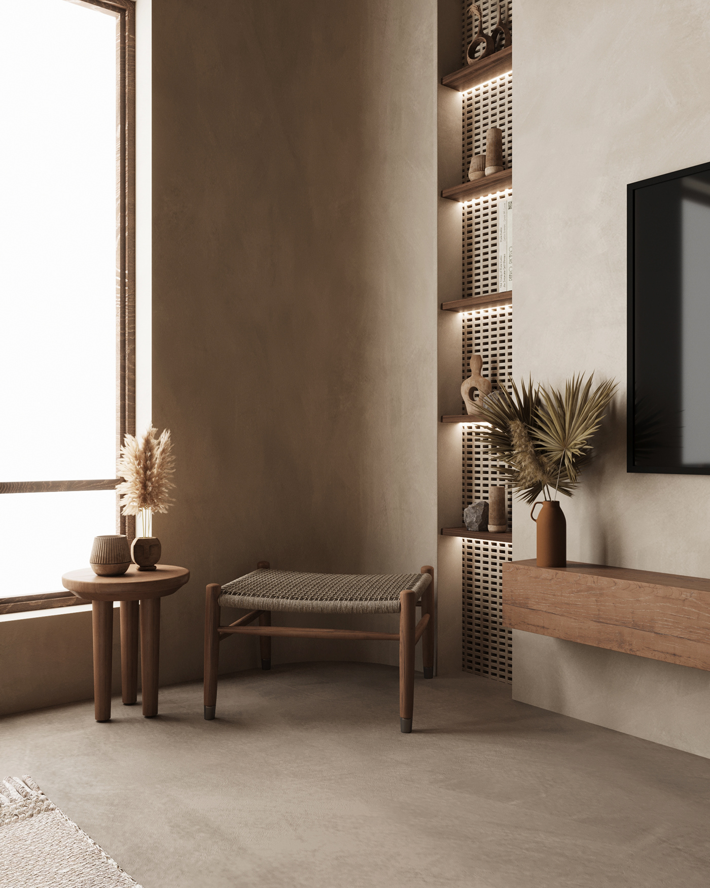 3dmax architecture corona CoronaRender  dining interior design  living room Render visualization Wabi Sabi