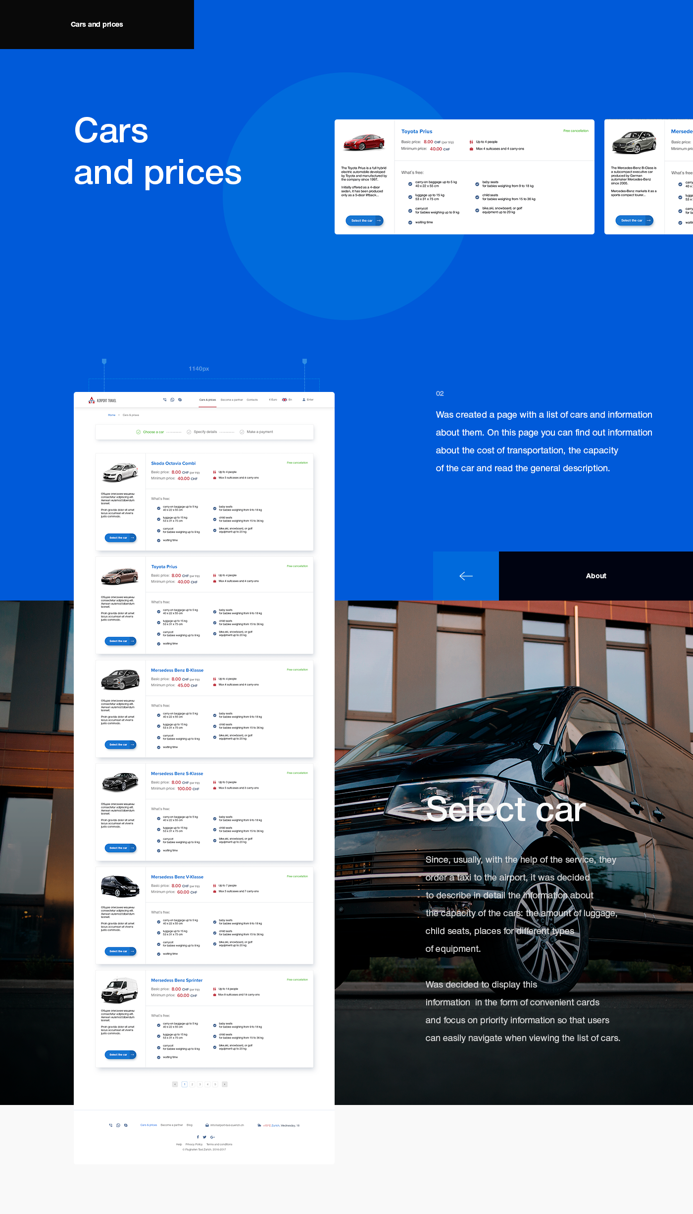 Web design minimal blue car TRANSFER airport taxi UI ux