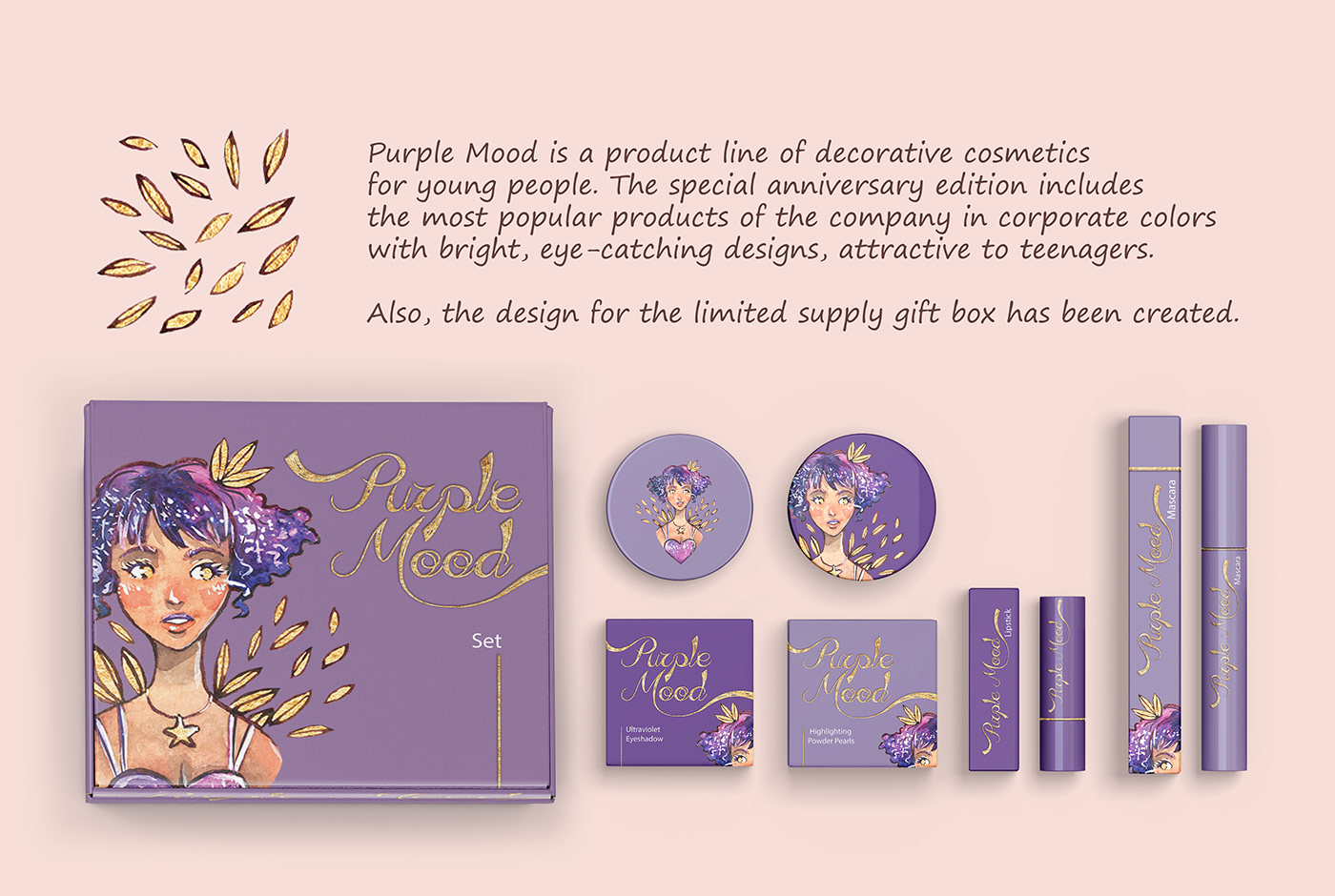 a product line of decorative cosmetics, the design and illustration for the limited supply gift box 