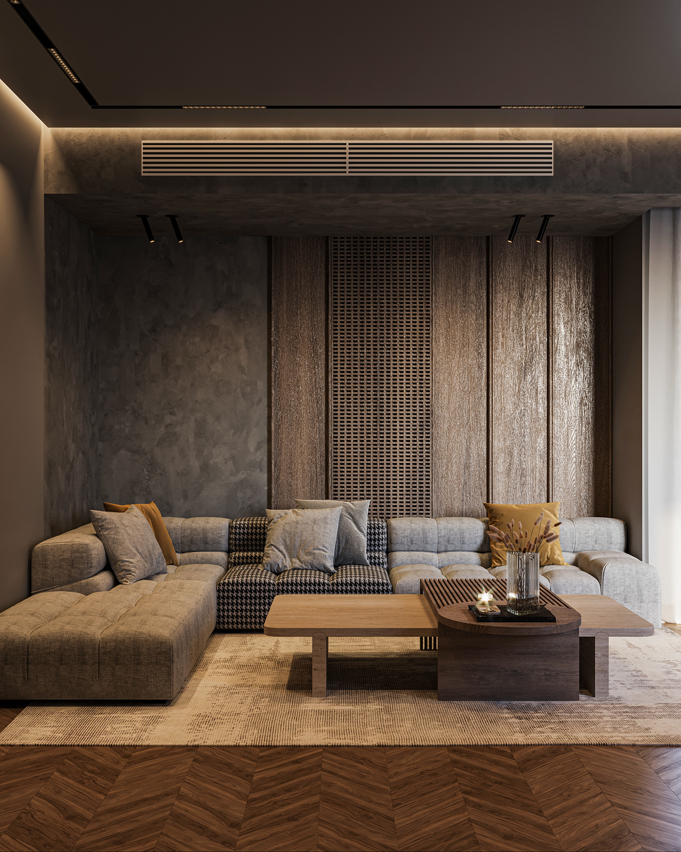 modern Render CGI Classic dark elegant design decorating architecture livingroom