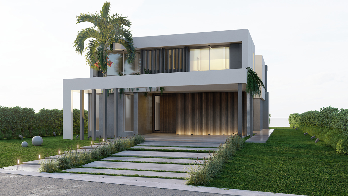 3D architecture exterior exterior design house Landscape minimalist modern Render simple