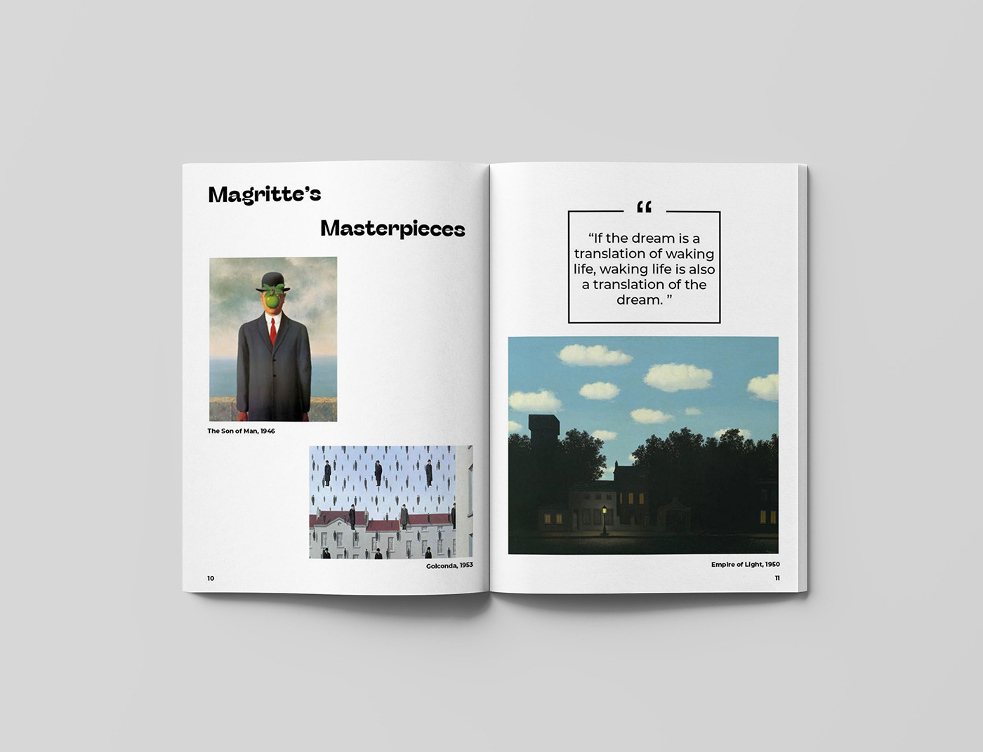art book editorialdesign grid Layout magazinecover minimal rene magritte surrealisim typography  