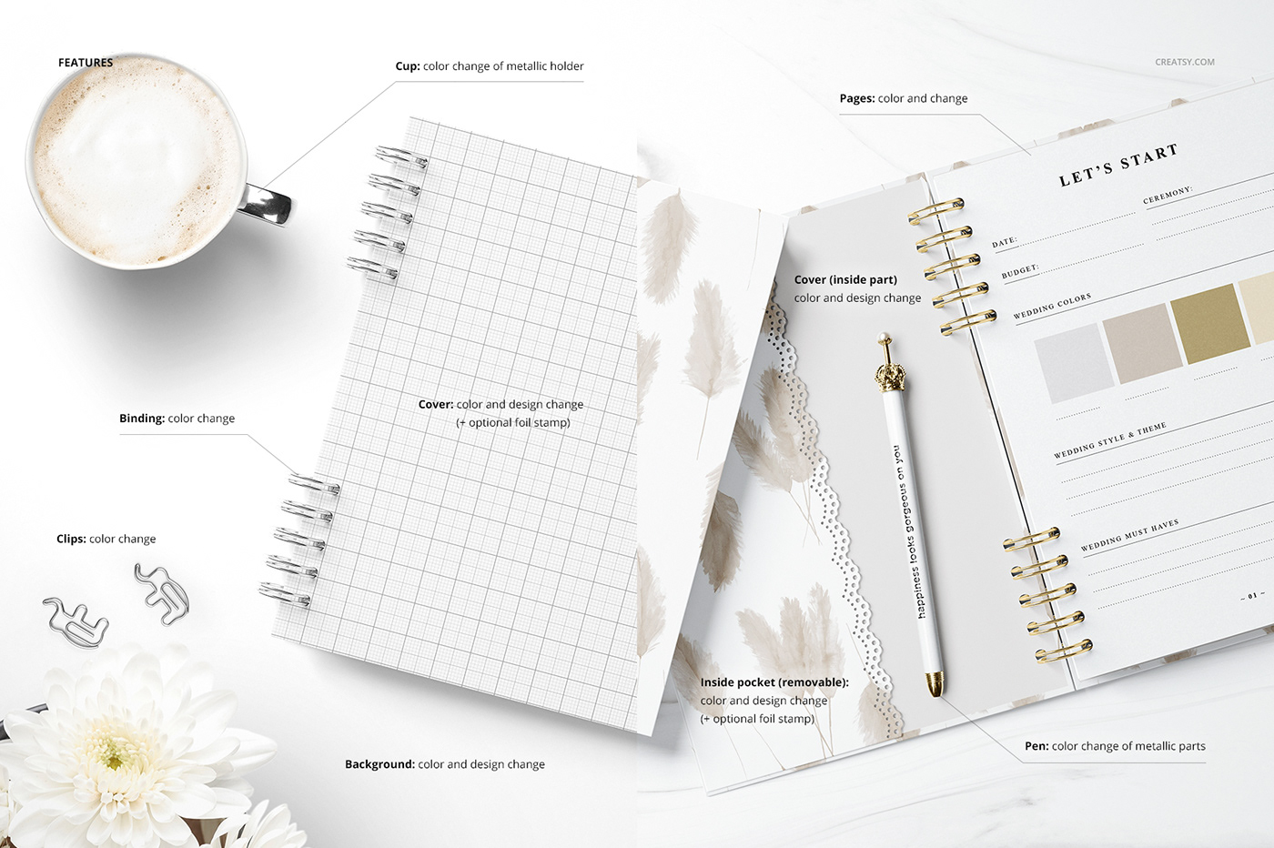 Binder cover creatsy hard mock-up Mockup notebook planner template wedding