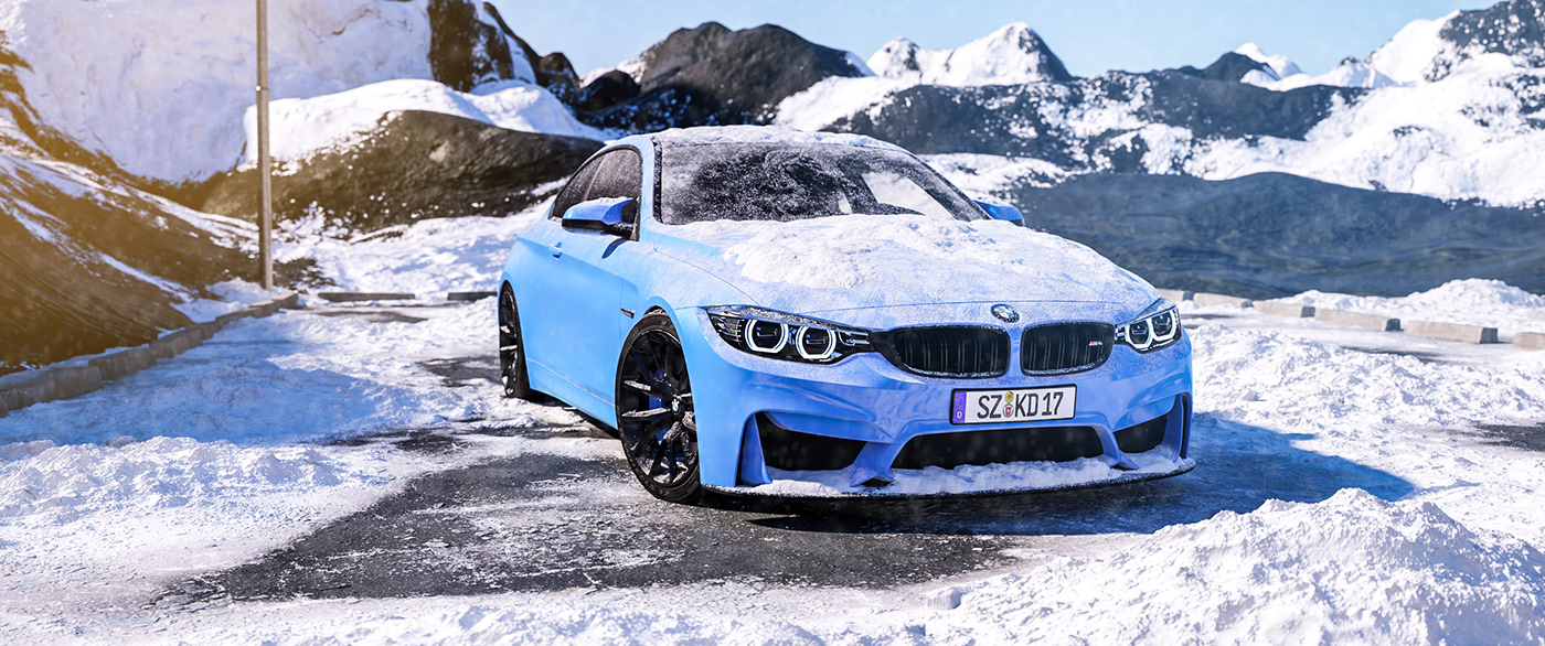 BMW m4 coupe blue c4d octane cinema4d snow vectron maxon