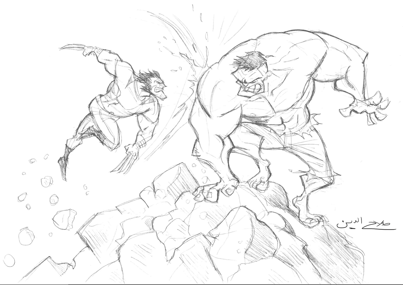 Hulk wolverine fight comics Avengers claws green rage