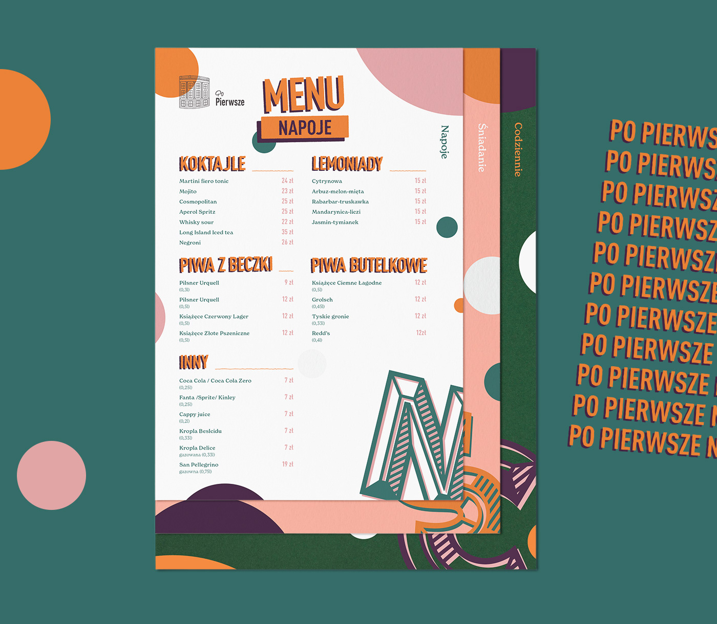 Tri-pages menu layered flat with each page creating a tab on the side of the menu