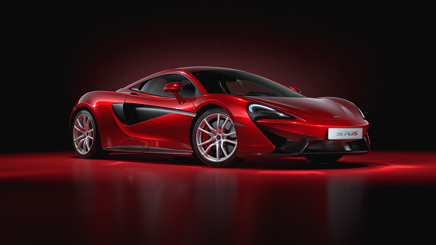 McLaren 570S red studio CGI caustics glossy cinema 4d rendering car