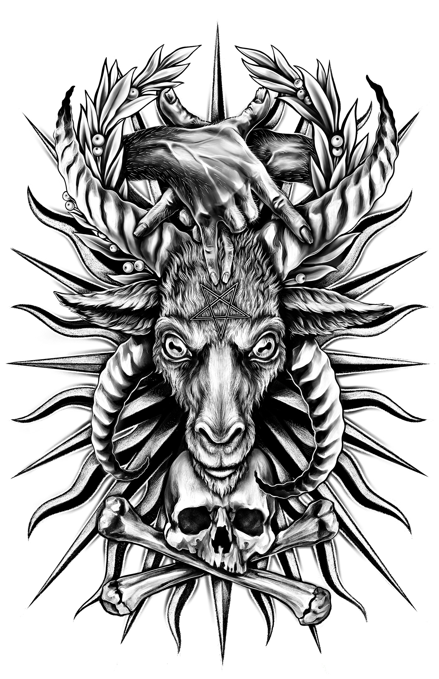 occult tattoo black and white ILLUSTRATION  Drawing  print