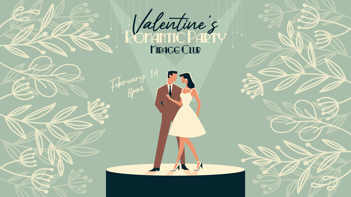 flyer Flyer Design party poster Valentine's Day Retro retrodesign ILLUSTRATION  adobe illustrator poster valentinesparty