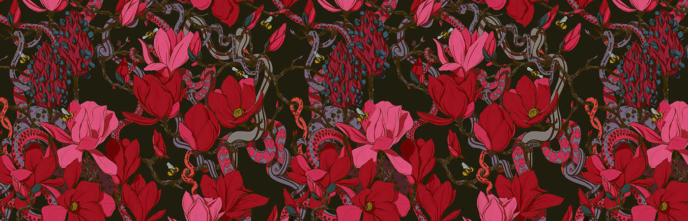 pattern magnolias snakes pattern design  Flowers Digital Art  ornament