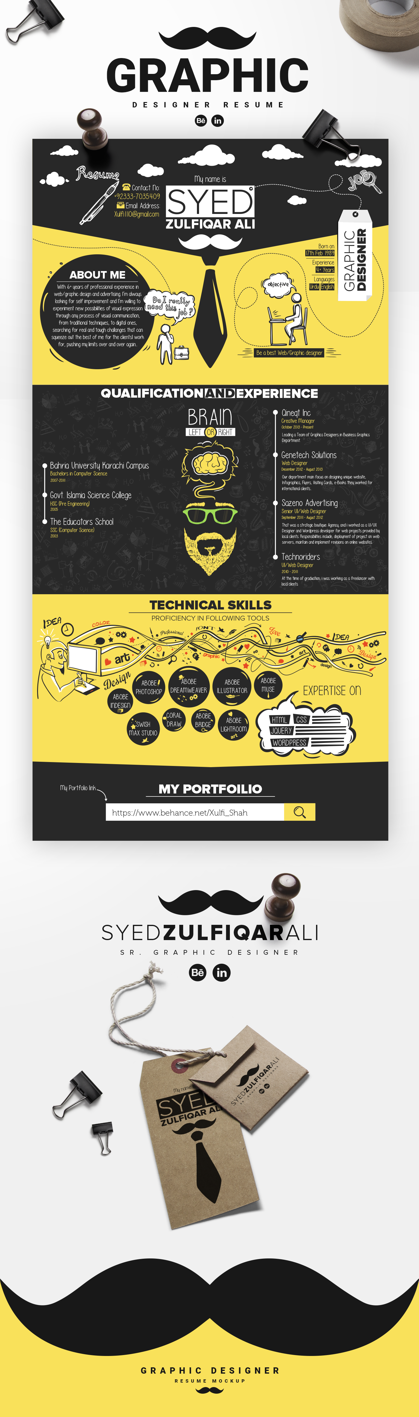 Resume Mockup graphic designer resume CV Creative resume design mustache resume awesome resume