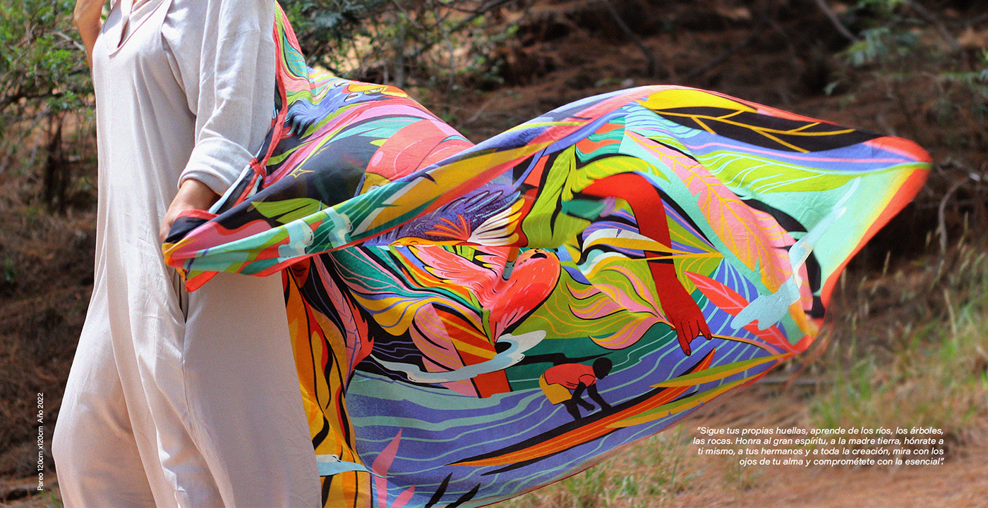 ILLUSTRATION  pañoleta  textile Fashion  print print design  nature illustration Printing Beach Wrap kerchief