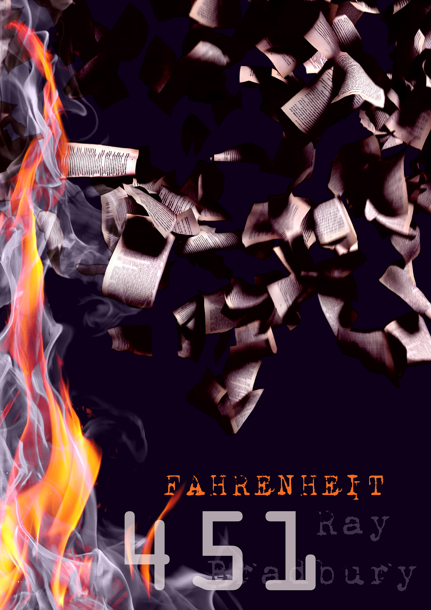 poster photoshop book design ILLUSTRATION  Fahrenheit 451 Ray Bradbury Flames Poster Design