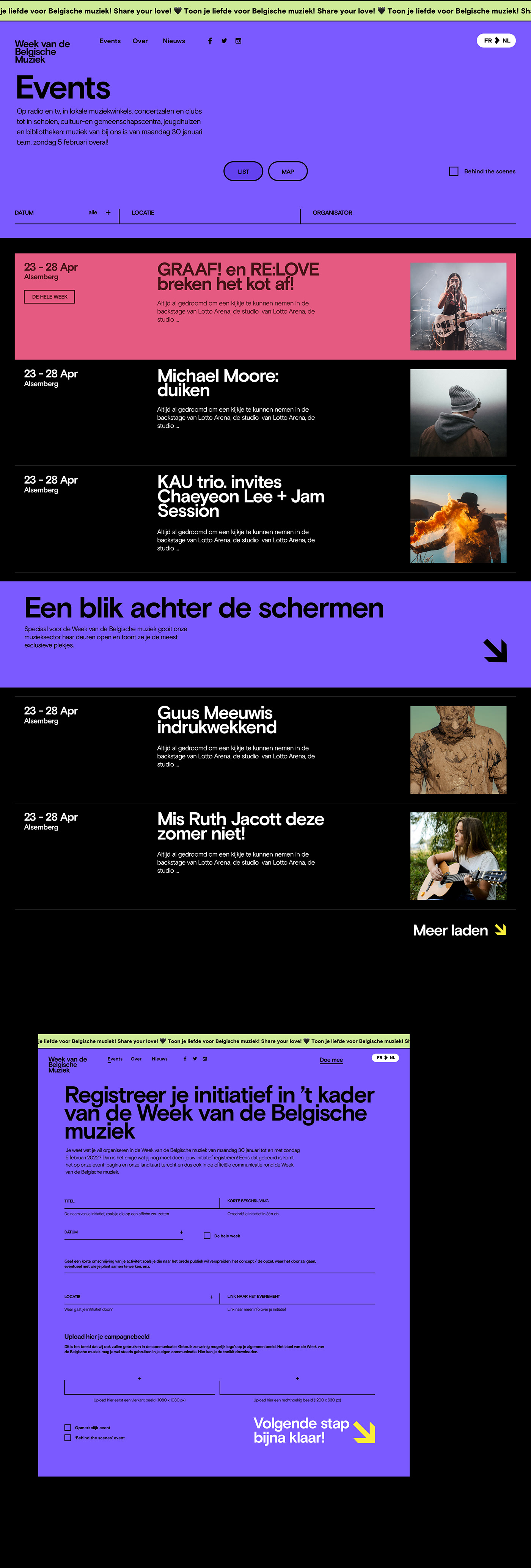 UI/UX Web Design  ui design Website Brutalism festival music bright black darck design