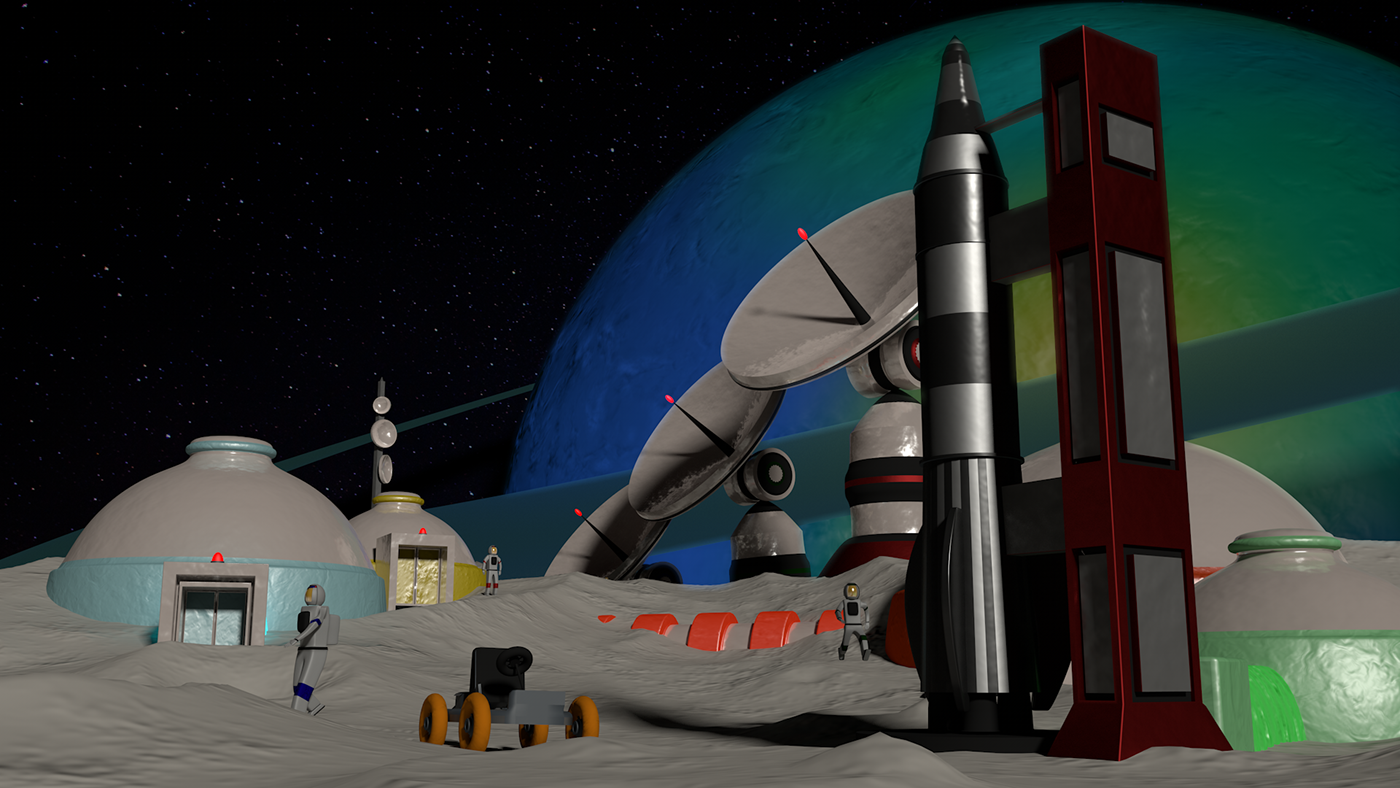 cinema 4d Space  moon spaceship 3d modeling