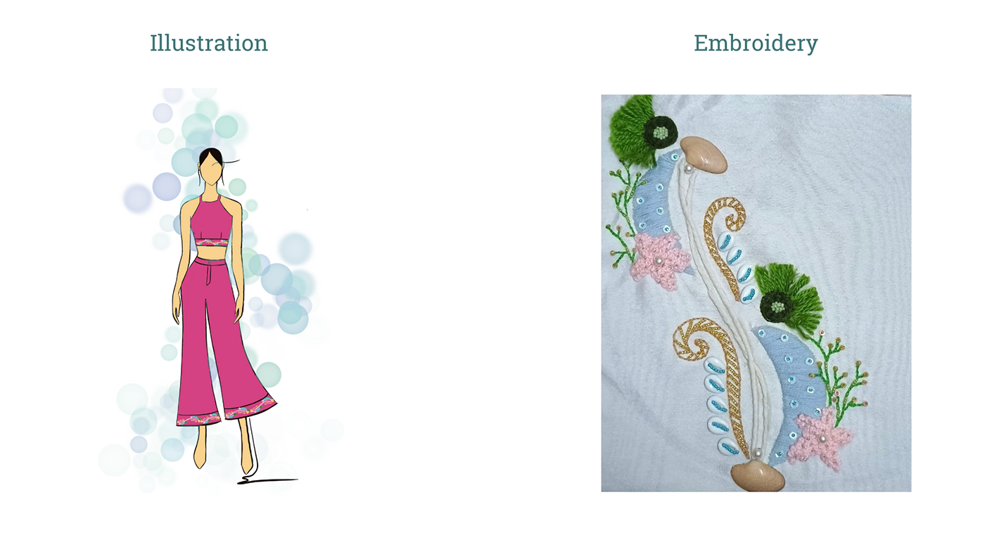 fashion illustration Embroidery motifs design process