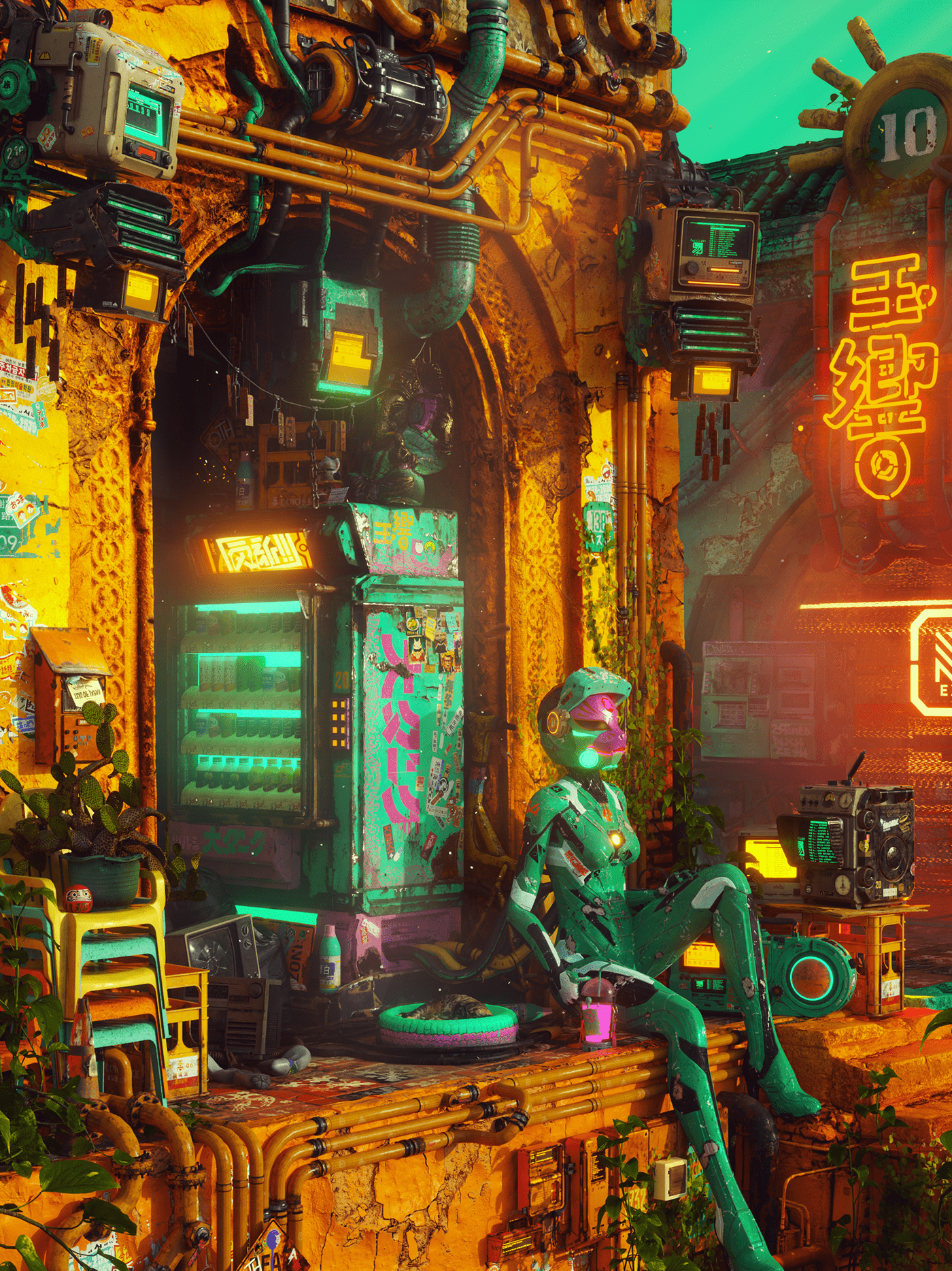 3d art c4d CGI CREATIFLUX Cyberpunk neon Octane Render Substance Painter transhuman zaki