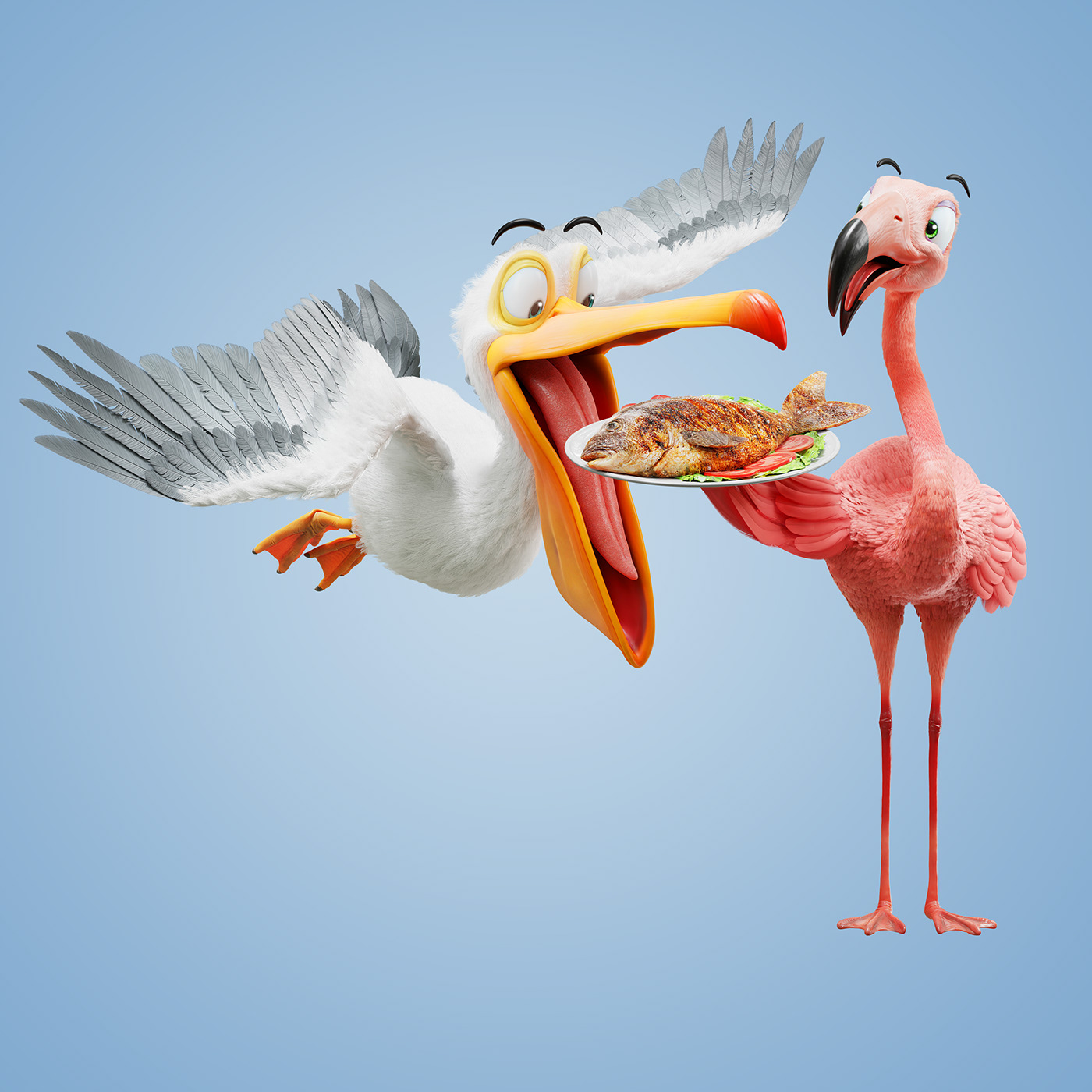 3D Character blender ILLUSTRATION  Advertising  animals flamingo shark pelican bird