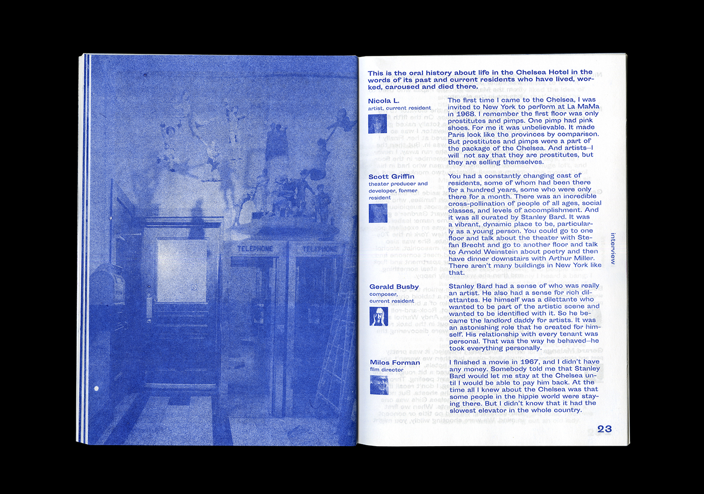 Zine  risograph the Chelsea hotel book Riso Print interview Stories hotel sporting grotesque