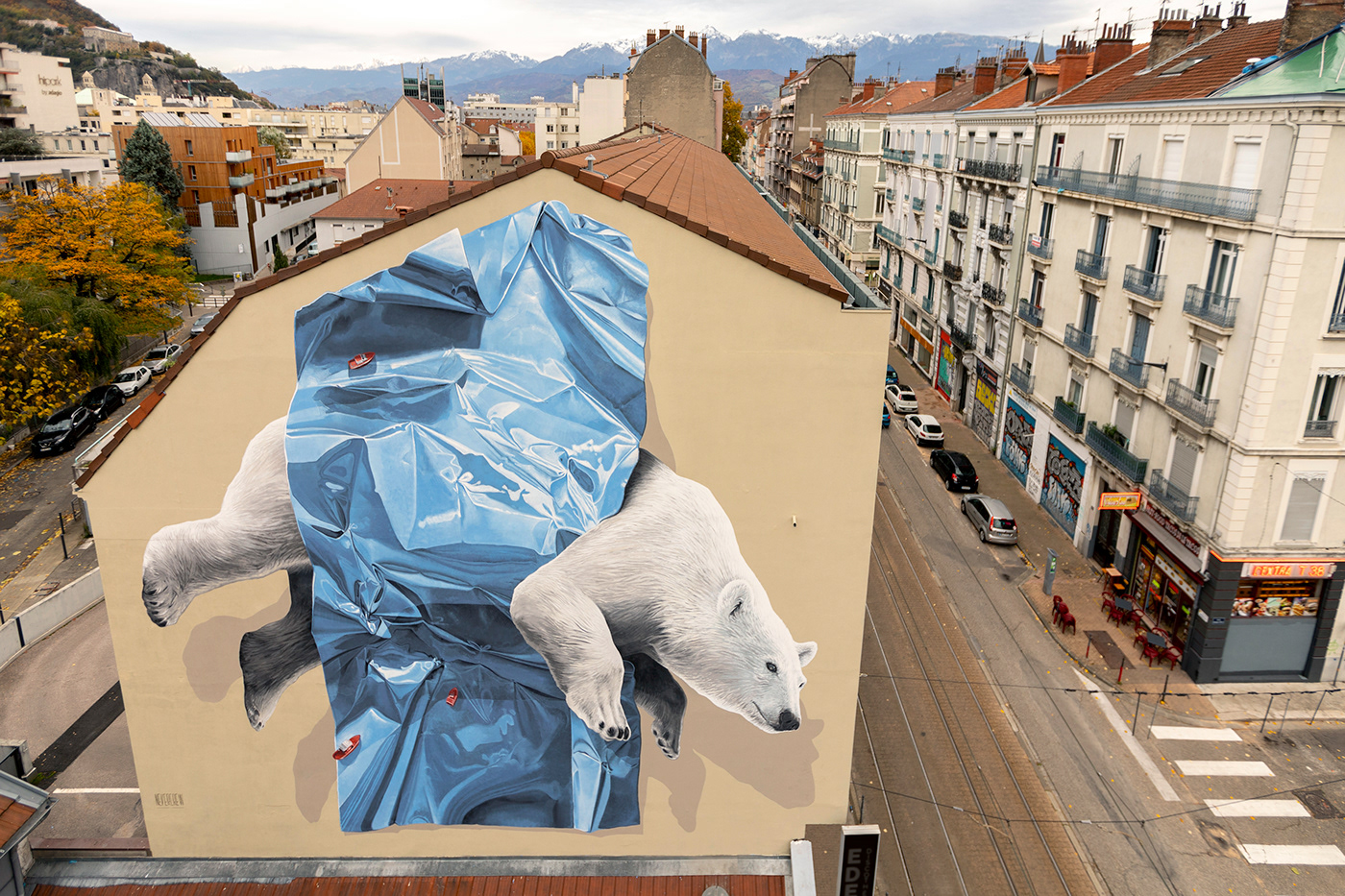 bear Mural plastic sea climate change climate crisis global warming Polar Bear Street Art  urban art