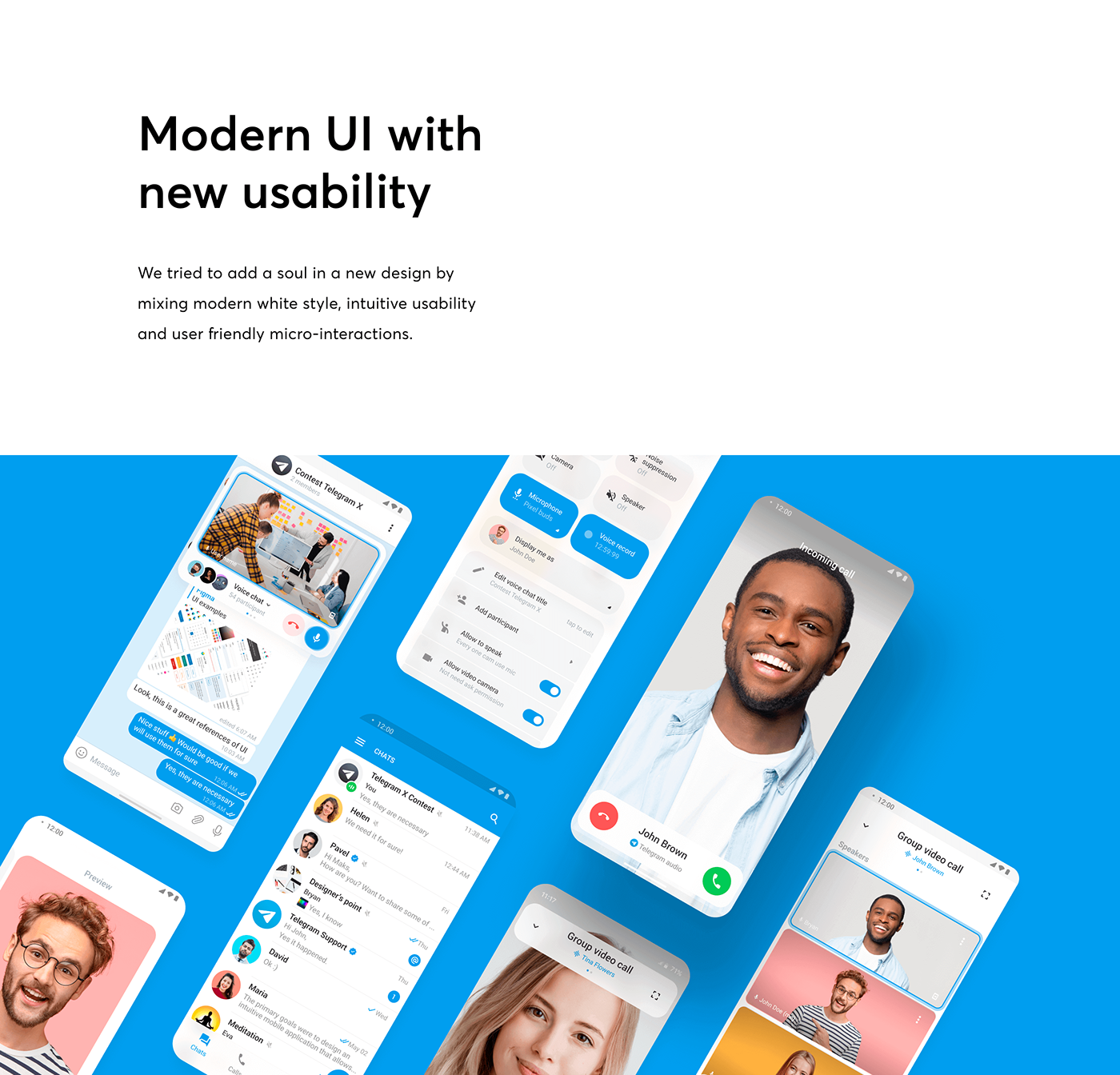 calls chats Mobile app motion redesign Telegram UI Usability ux Chat