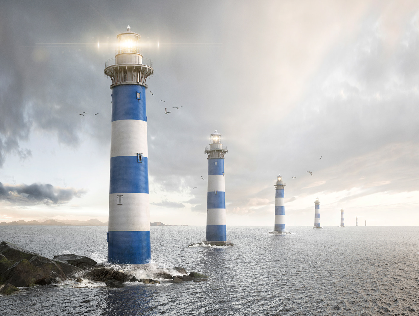 behind the scenes CGI Landscape light lighthouse Moody Nature Nautic shore water
