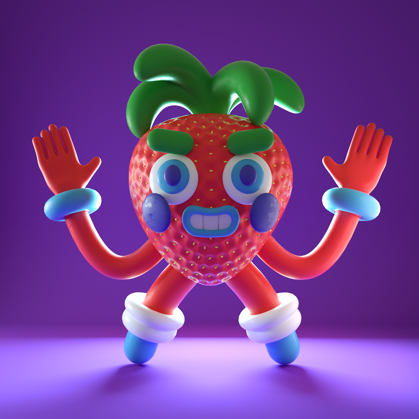 3D c4d ilustracion Render personaje octane fruta fresa piña pera