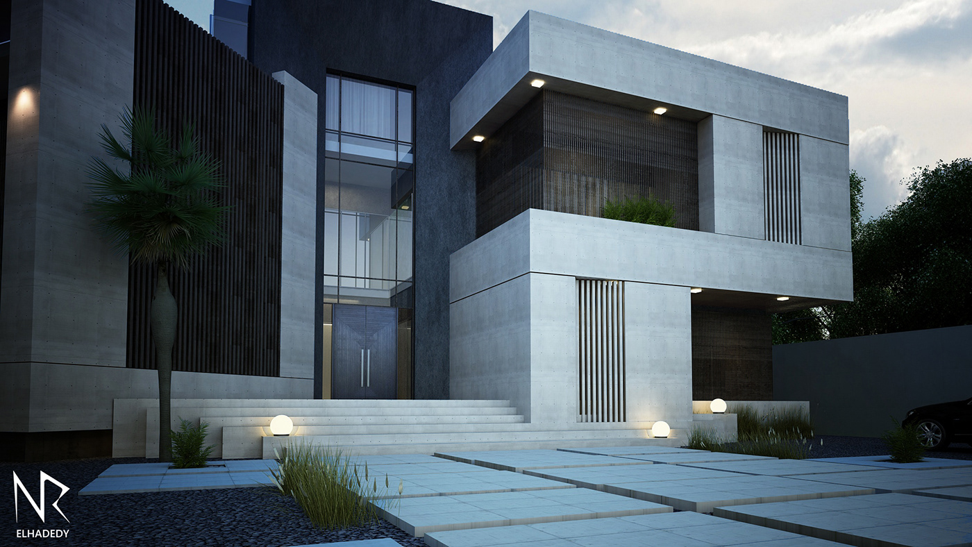 exterior glass home luxury modern residential Villa wood