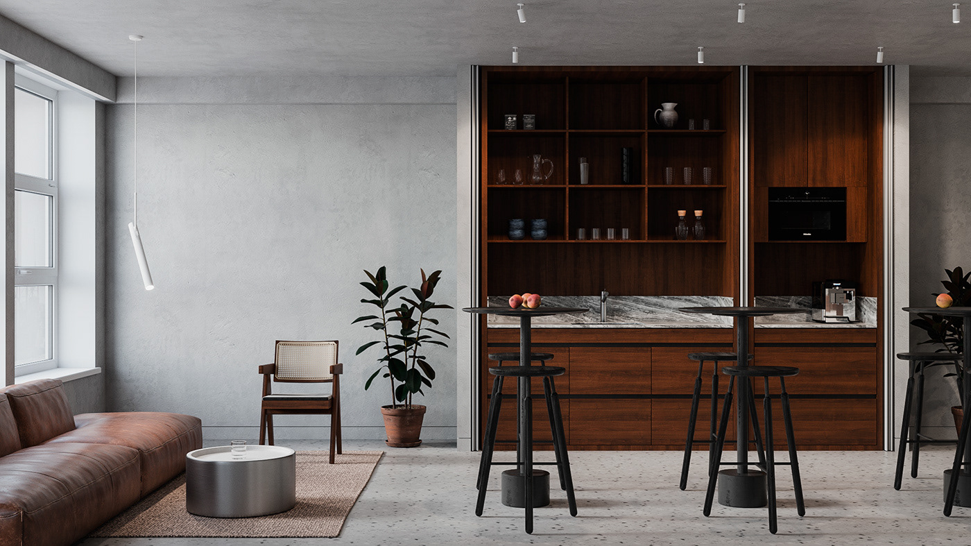 Office Design Office Minimalism wood concrete grey interior design 