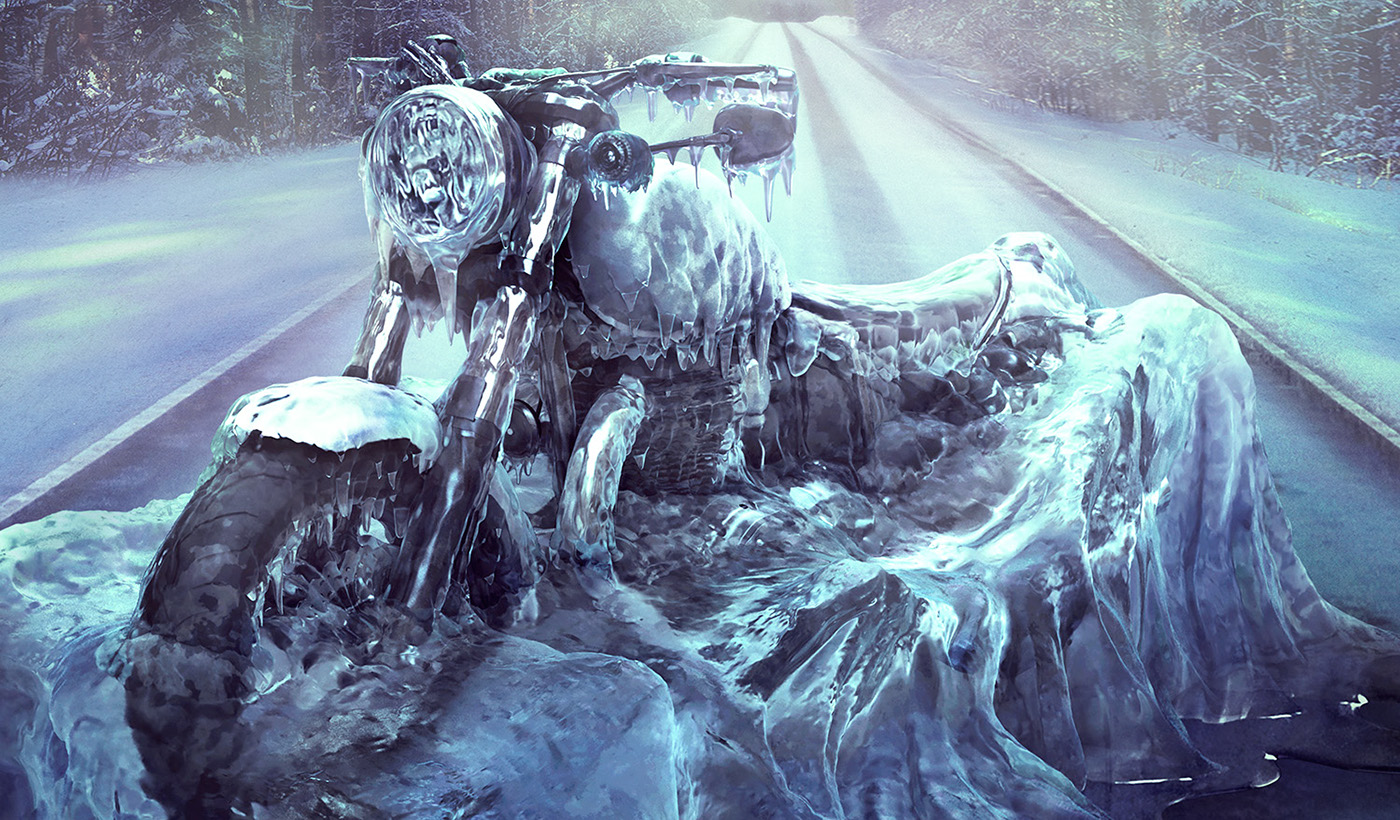 motorcycle ice ice sculpture luminous creative imaging 3D CGI fedde souverein postproduction