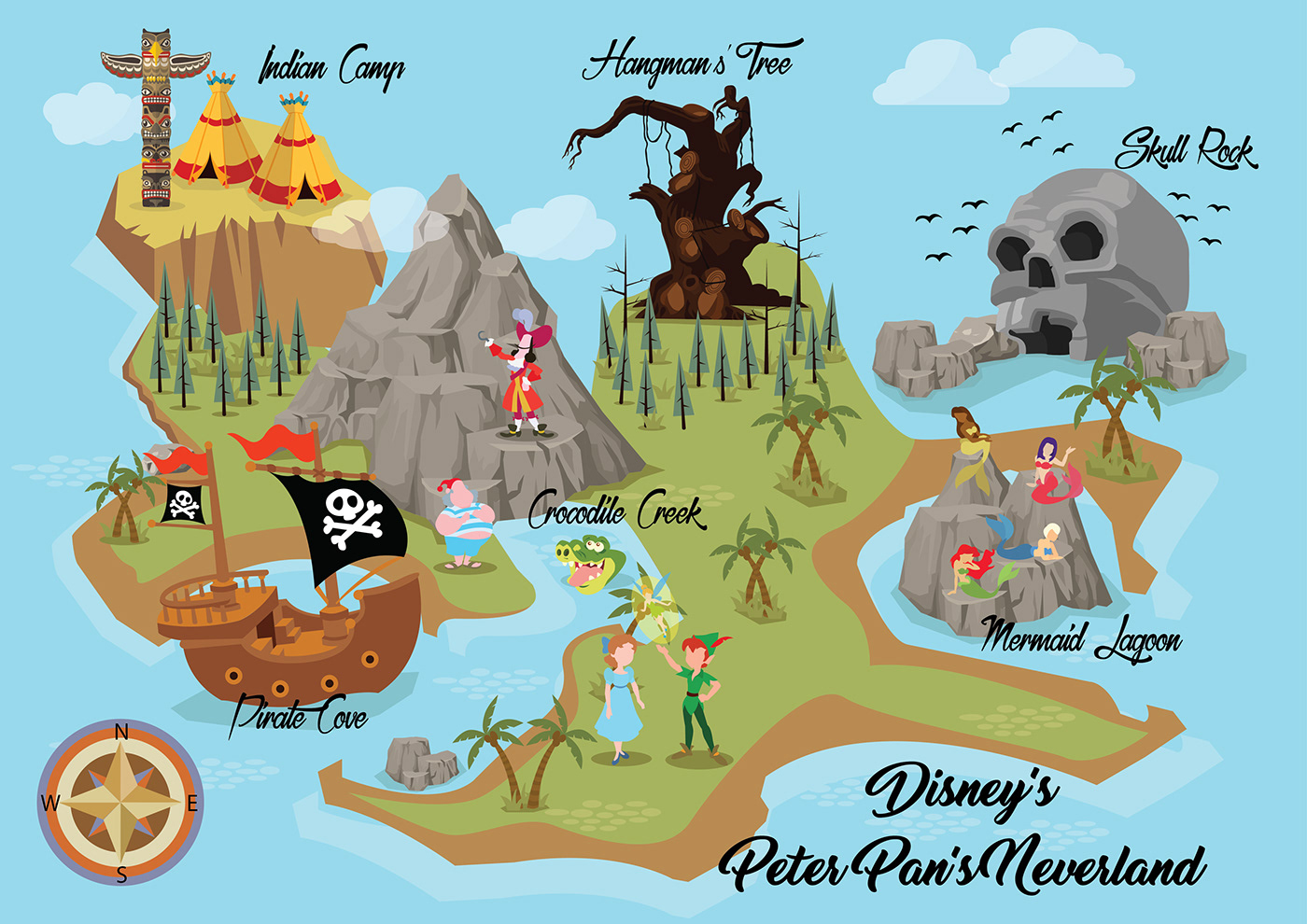 disney fairy hook map Neverland Pan peter pirate treasure