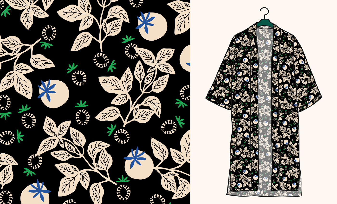 Kimonos Clothing apparel fashion design textile surface design floral Illustrator