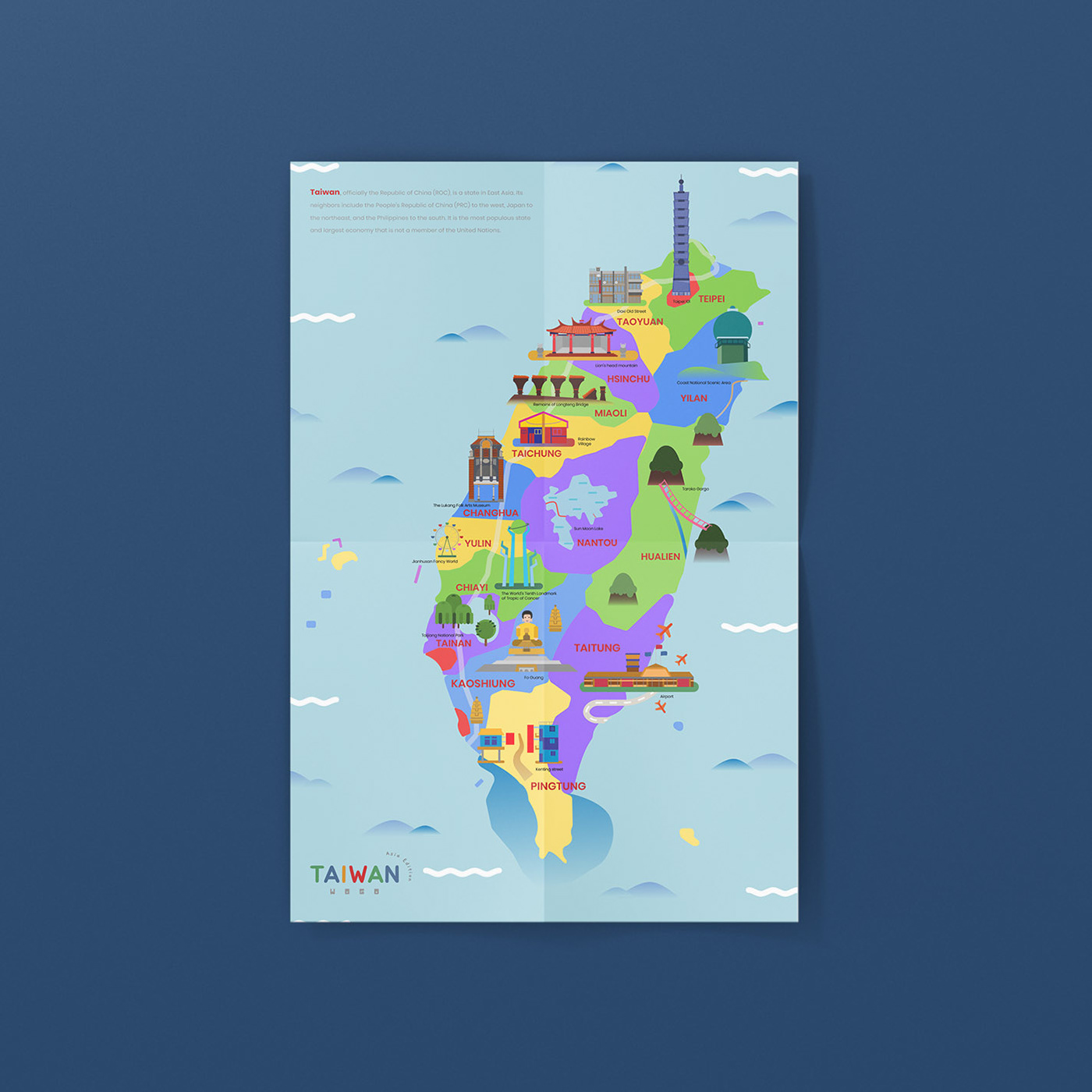 ILLUSTRATION  flat design map country taiwan Landmark trend asia asian