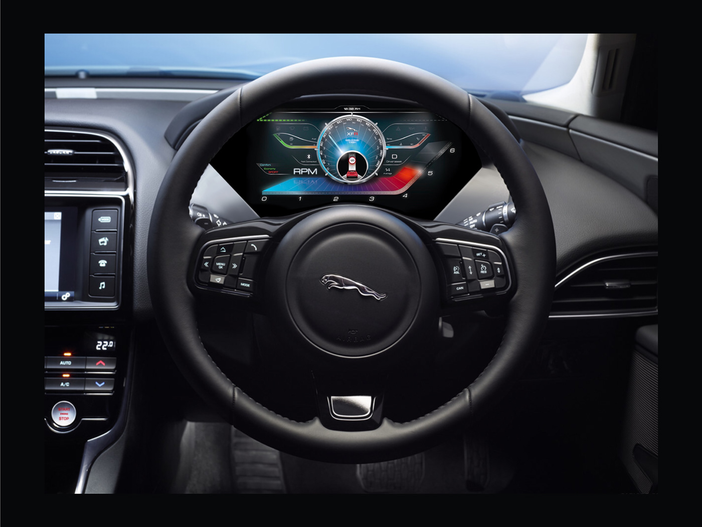jaguar uiux modern futuristic speedometer graphic design  user interface digital dash instrument cluster  Car UI