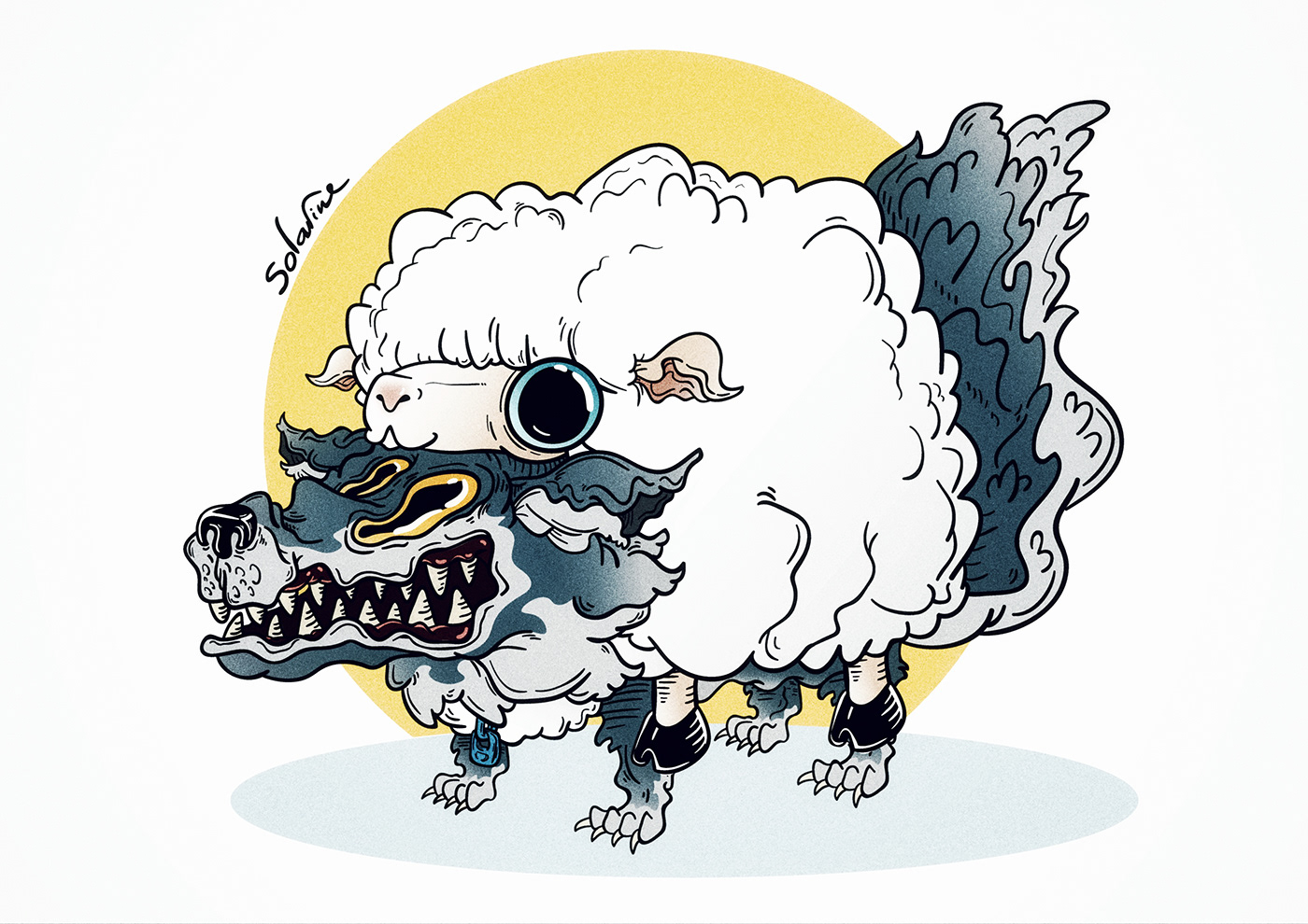digital painting   wolf lamb folk vector artwork wolfandlamb