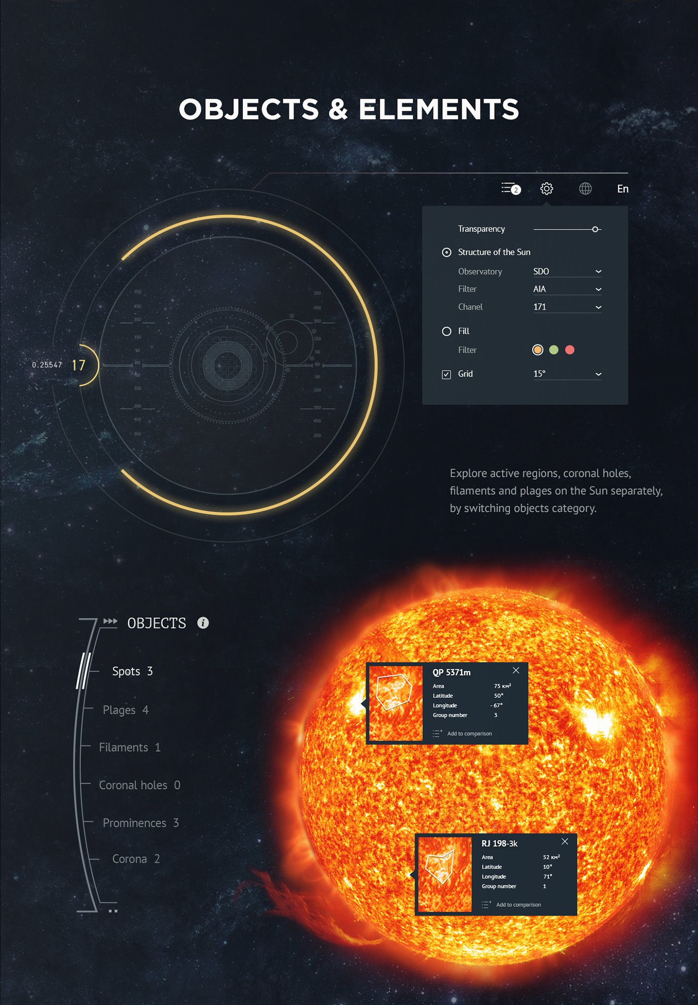 sci-fi Space  UI Interface tech Data ux Web design Sun