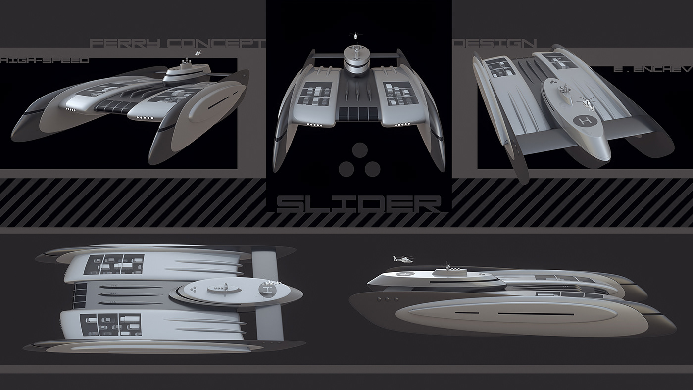 3D boat concept design ferry futuristic modern sci-fi sea Vehicle