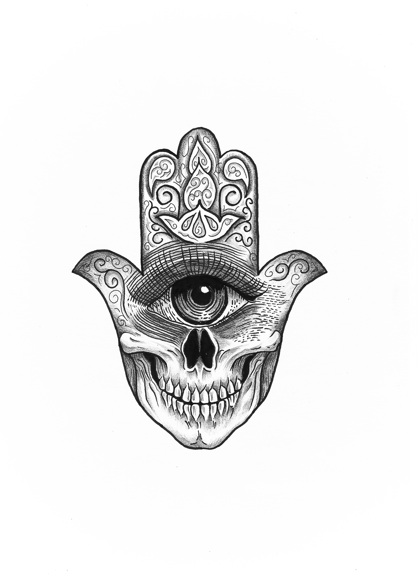 ILLUSTRATION  skull pencils draw sketch design eye hamsa designspiration dark