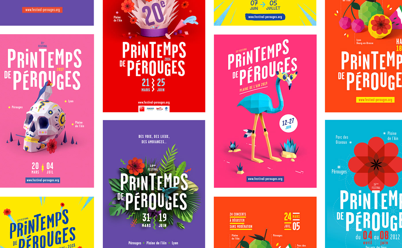 festival flamingo pink poster music pop paper-art craft design